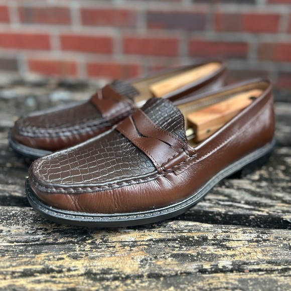 Hitchcock Wide Shoes for Men Croc Moc Brown Leather Penny Loafer Sz 11 5E G8 - Picture 5 of 12